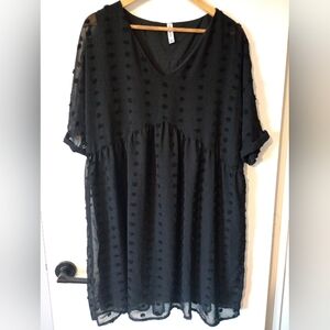 Zenana Black Sheer Swiss Dot Babydoll Dress Size 1X